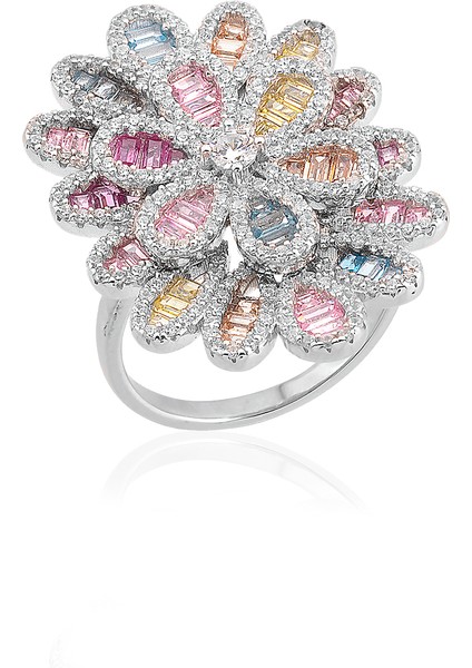 Ice Cut Rainbow Taşlı Floral Yüzük fiyatları