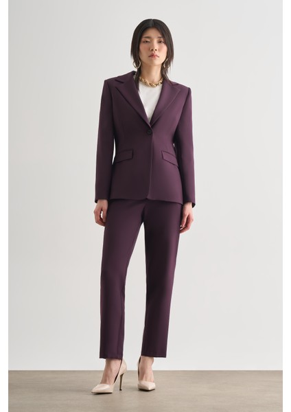 Mürdüm Tek Düğme Klasik Blazer Ceket