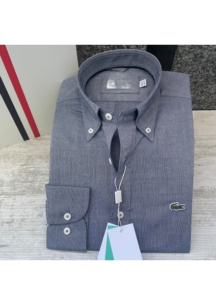 Koyu Mavi Düğmeli Yaka Regülar Fit Gömlek