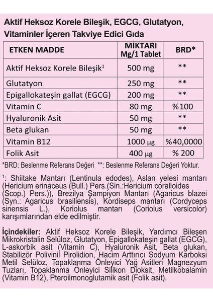 Hapyvir AHCC ompound EGCG Glutatyon Vitaminler İçeren Takviye Edici Gıda