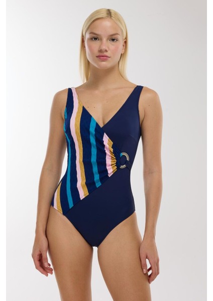 4306 Lacivert Desenli Toparlayıcı Mayo