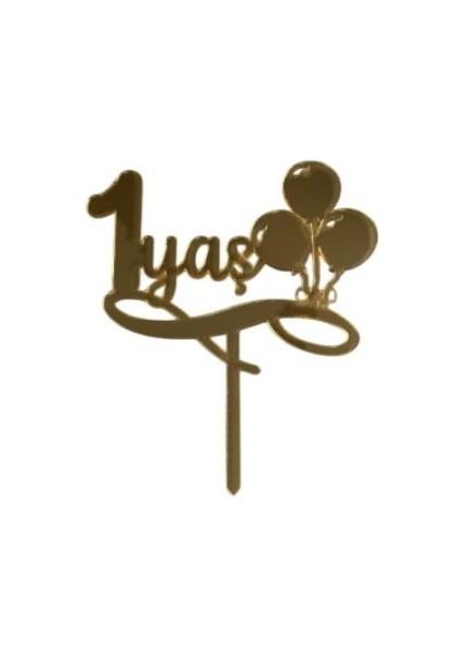 Balonlu 1 Yaş Yazılı Aynalı Pleksi Altın