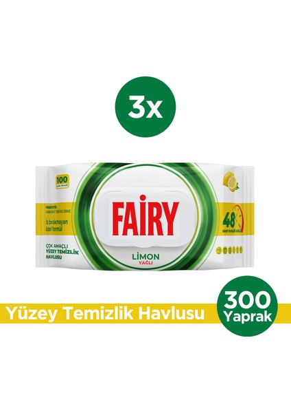 Çok Amaçlı Yüzey Temizleme Mendili 100 Yaprak 3 Adet | Limon Yağlı | Beyaz Sirke Karbonat