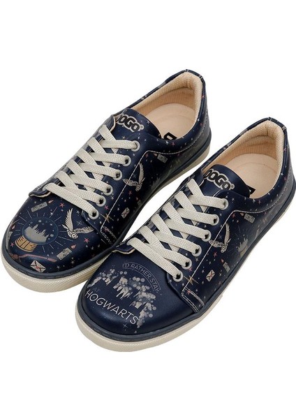 Kadın Vegan Deri Lacivert Sneakers - Warner Bros Stay-At-Hogwarts Tasarım