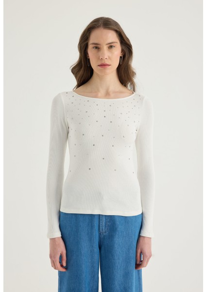 Serpme Taşlı Kayık Yaka bluz modelleri