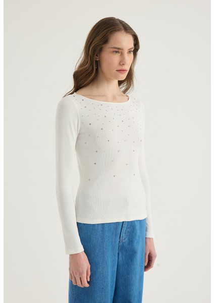 Serpme Taşlı Kayık Yaka bluz fırsatları