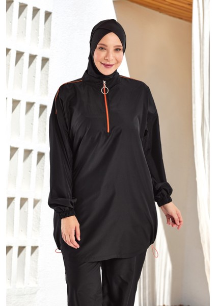 Büyük Beden Paraşüt Tam Kapalı Tesettür Mayo 1804 Siyah