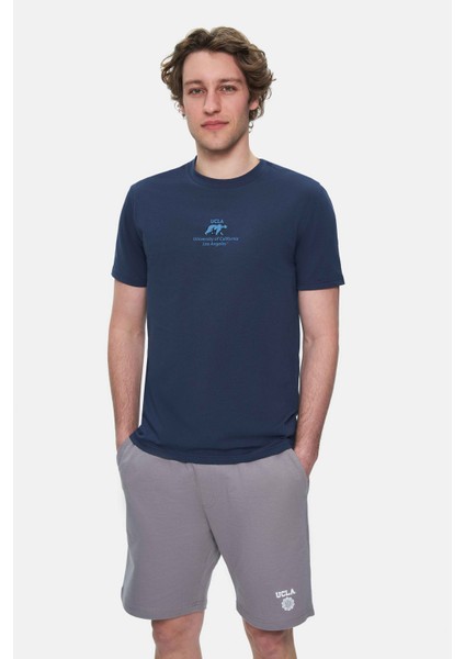 Fabıo Açık Pembe Bisiklet Yaka Baskılı Standard Fit Erkek Tshirt