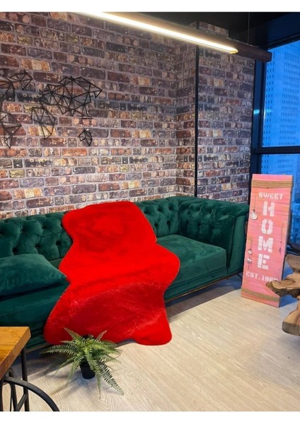 Tavşan Tüyü Kırmızı Yumuşak Makinada Yıkanabilir Kaymaz ve Toplanmaz Süet Taban Post Halı modelleri