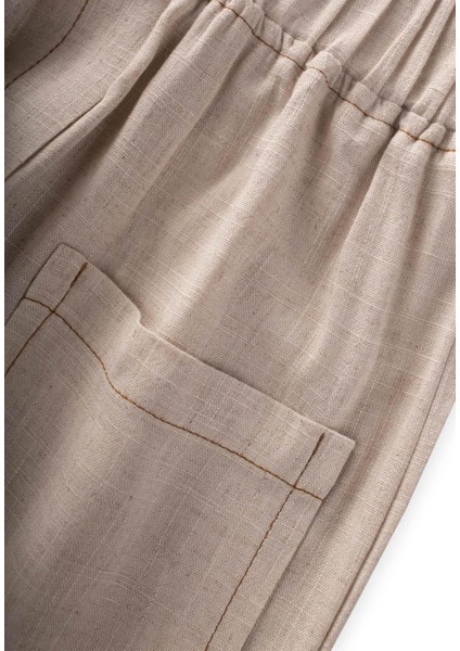 Kontrast Dikişli Keten Pantolon 2-7 Yaş Naturel