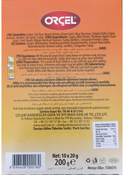 Salep (Sahlep 10 Fincan Tek Içimlik Tarçınlı) 2 x 200GR.