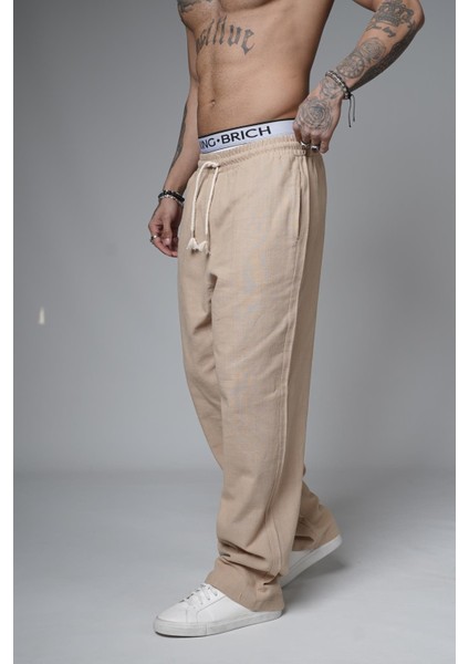 Baggy Kalıp Düz Keten Pantolon