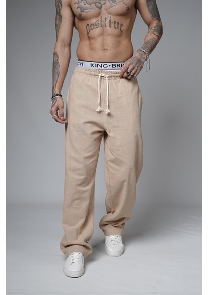 Baggy Kalıp Düz Keten Pantolon