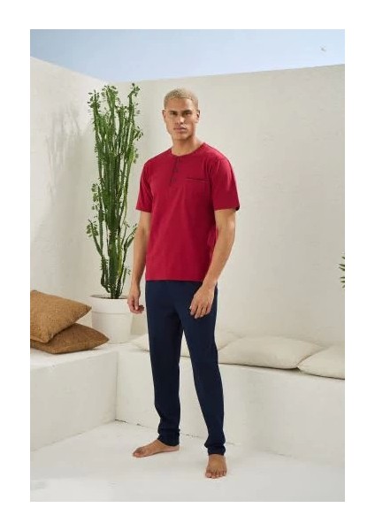 2207 Erkek Battal Midi Yaka Pijama Takım