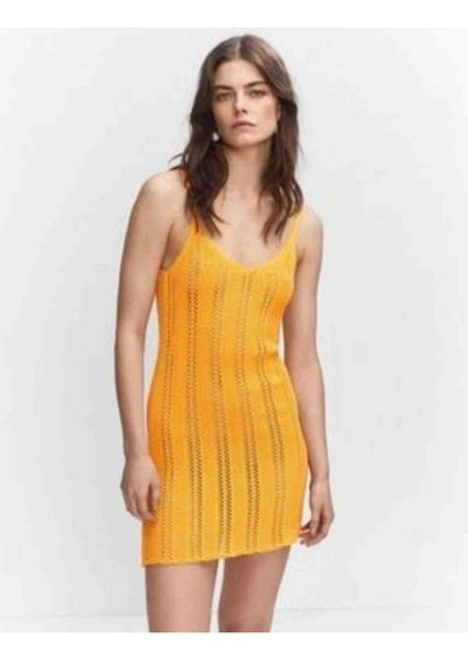 Allbucks Mango, Askılı Ajurlu Mini Triko Elbise ABMNG0001