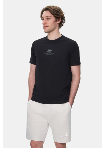 Fabıo Açık Pembe Bisiklet Yaka Baskılı Standard Fit Erkek Tshirt