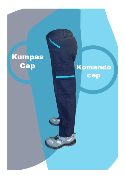 7/7 Gabardin Kışlık Işçi Pantolonu Tek Reflektörlü Mavi Biyeli Kalın Iş Pantolonu