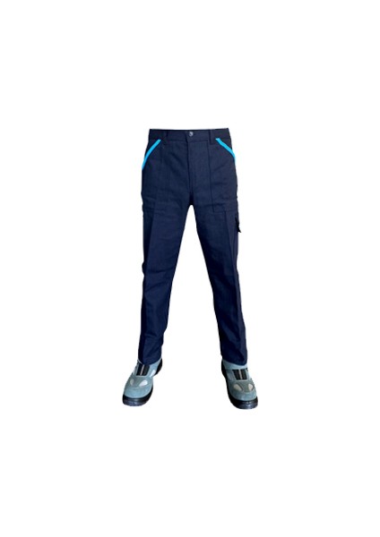 7/7 Gabardin Kışlık Işçi Pantolonu Tek Reflektörlü Mavi Biyeli Kalın Iş Pantolonu