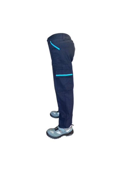 7/7 Gabardin Kışlık Işçi Pantolonu Tek Reflektörlü Mavi Biyeli Kalın Iş Pantolonu