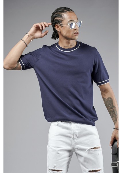 Bisiklet Yaka Ribanalı Regular Kalıp Triko Tişört