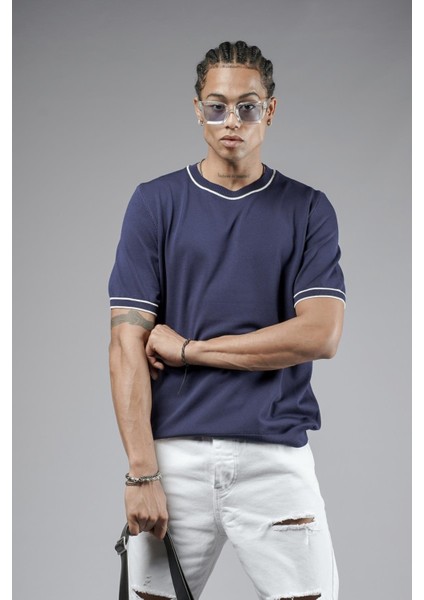 Bisiklet Yaka Ribanalı Regular Kalıp Triko Tişört modelleri