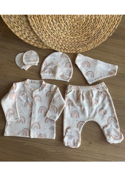 Gökkuşağı Desenli Kız Bebek Takım (5 Parçalı)