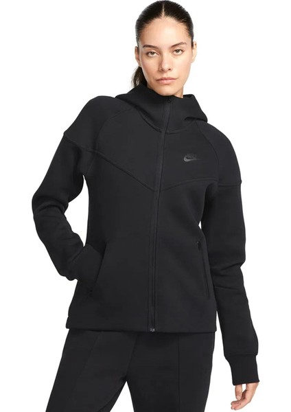 Sportswear Tech Fleece Full Zip Hoodie Dark Heather Black Kadın Kapüşonlu Sweatshirt Siyah