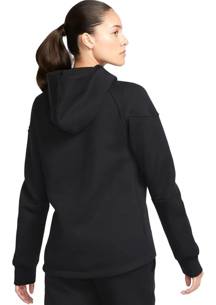 Sportswear Tech Fleece Full Zip Hoodie Dark Heather Black Kadın Kapüşonlu Sweatshirt Siyah