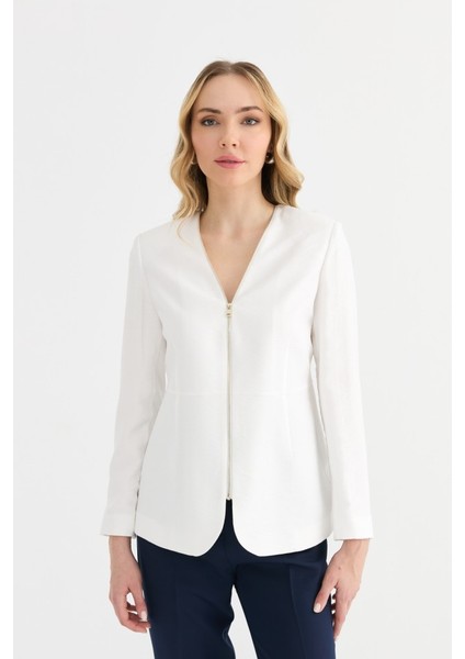 Önü Fermuarlı V Yaka Ceket