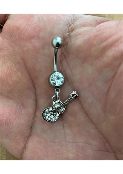 Gitar Taşlı Cerrahi Çelik Göbek Piercing 10 mm