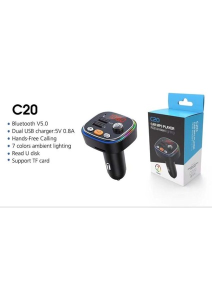 C20 Fm Handsfree Bluetooth Modülatör Araç Mp3 Player