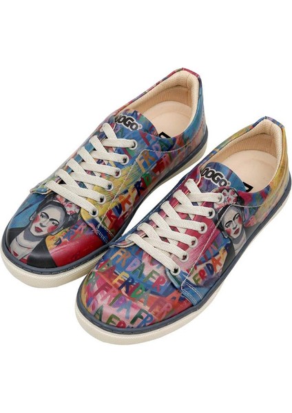 Kadın Vegan Deri Çok Renkli Sneakers - Frida-Kahlo-In-Letters Tasarım