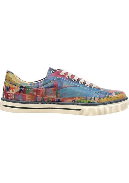 Kadın Vegan Deri Çok Renkli Sneakers - Frida-Kahlo-In-Letters Tasarım