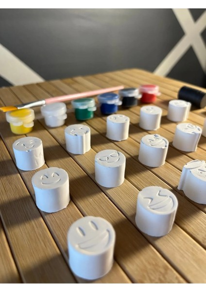 15 Adet Mini Emoji Seti Mıknatıslı Taş Boyama Seti Çocuk Gelişimi Etkinlik Taş Boyama