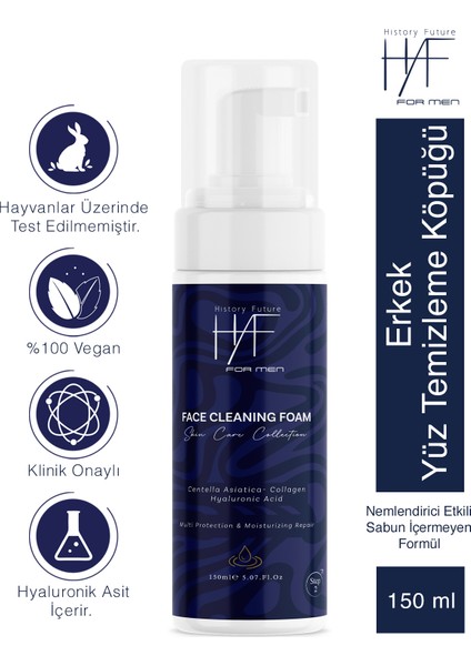 Erkek Yüz Temizleme Köpüğü Derinlemesine Temizlik Nemlendirici Etki Sabun Içermeyen Formül 150 ml