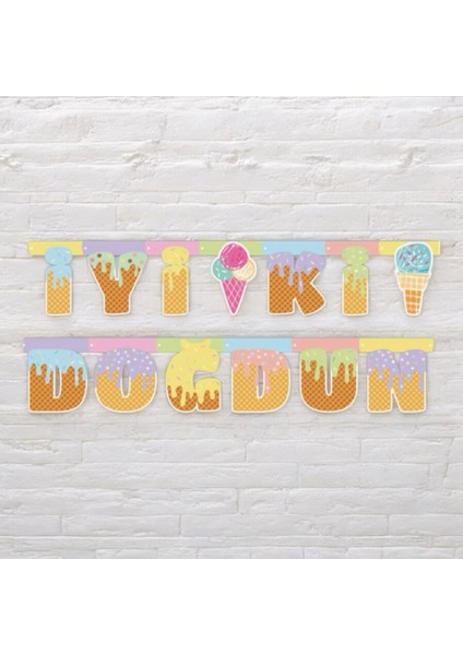Dondurma Temalı Iyi Ki Doğdun Doğum Günü Süsü Banner