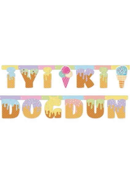 Dondurma Temalı Iyi Ki Doğdun Doğum Günü Süsü Banner fiyatları