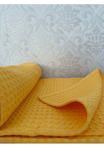 Premium %100 Pamuk Çift Kişilik Yazlık Pike, Yatak Örtüsü, Terletmez Kumaş(Sarı RENK)(240X200CM)