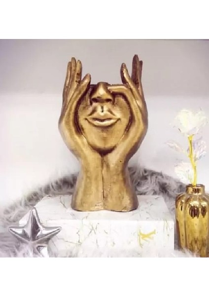 Büyük Boy Yarım Yüz Uzun Parmaklı Dekoratif Vazo Saksı Bitki Dekor