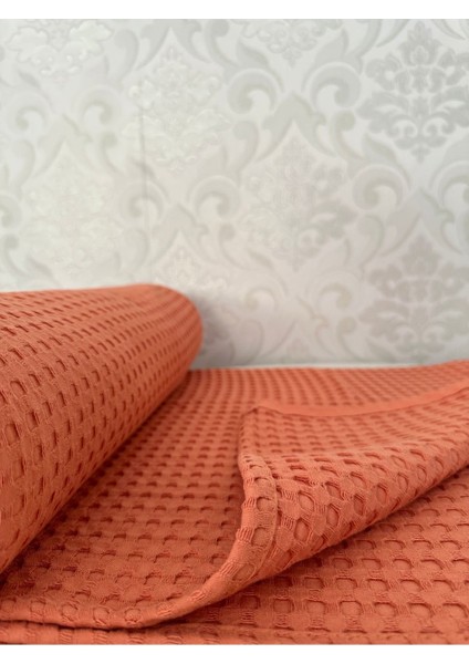 Premium %100 Pamuk Tek Kişilik Yazlık Pike, Yatak Örtüsü, Terletmez Kumaş(Turuncu Renk) (160X240CM)