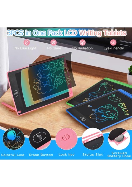 3pcs 1 Pakette Çocuk Oyunları Için LCD Yazma Tableti Çizim Doodle Tahtası (Yurt Dışından)