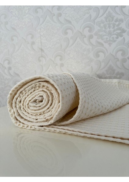 Premium %100 Pamuk Çift Kişilik Yazlık Pike, Yatak Örtüsü, Terletmez Kumaş(Krem RENK)(240X200CM)
