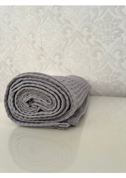 Premium %100 Pamuk Çift Kişilik Yazlık Pike, Yatak Örtüsü, Terletmez Kumaş(Gri Renk) (240X200CM)