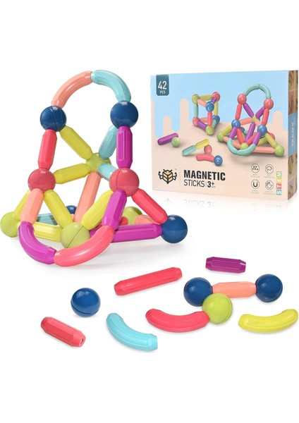 4-8 Yaşındaki Çocuklar Için Manyetik Yapı Taşları, Erkek ve Kız Çocuklar Için Inşaat Oyuncakları, Erken Yaş Çocuklar Için Büyük Boy Manyetik Çubuklar ve Toplar Oyun Seti (42PCS)1 (Yurt Dışından)