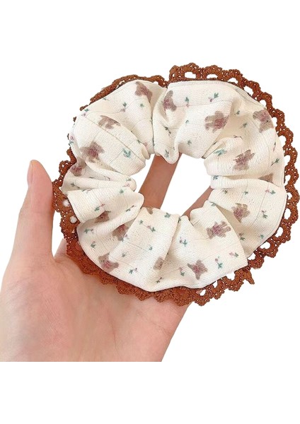 Romantik Pudra Mavi ~ Tatlı Nakış Çiçek Saç Kravat Organze Kalın Daire Saç Ip Ins Örgü Kafa Ip Kız Gibi Saç Süs (Yurt Dışından)