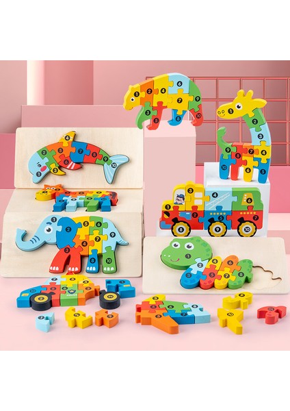 Ahşap Çocuk Eğitici Oyuncaklar 4-6 Erken Eğitim Bilişsel Yapı Taşları Hayvan Trafik Şekil Eşleştirme 3D Bulmaca (Yurt Dışından)