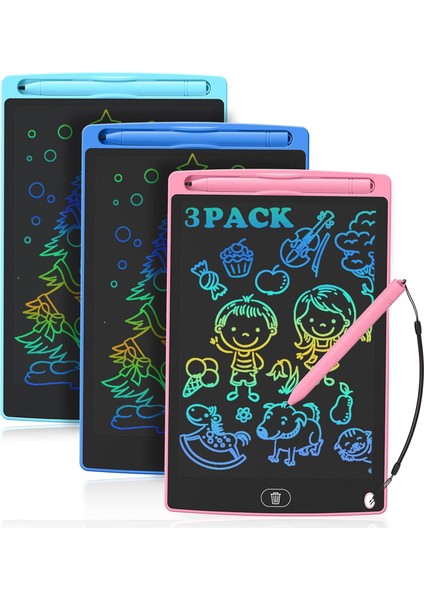 Çocuklar Için LCD Yazma Tableti, 3 Paket 8.5 Inç Renkli Doodle Tahta Çizim Tableti Yürümeye Başlayan Çocuk Kız Oyuncaklar (Yurt Dışından)