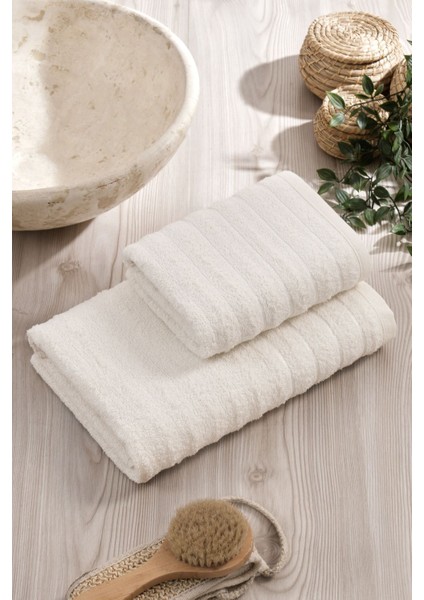 2'li Dalga Krem Banyo Havlu Seti