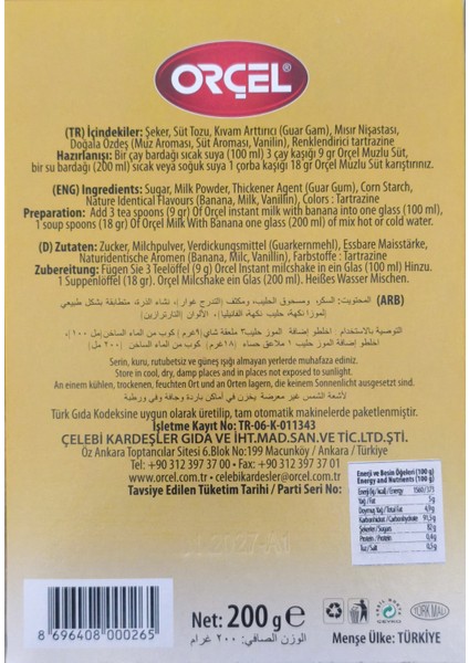 Muzlusüt 200GR. + Orçel Kivi 300GR. + Orçel Portakal 300GR. Aromalı Içecek Tozu Oralet Çay
