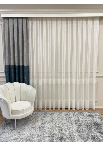Modernn Yeni Sezon 2 Sıra Bantlı Zırh Görünümlü 1/2,5 Orta Pile Tül Perde